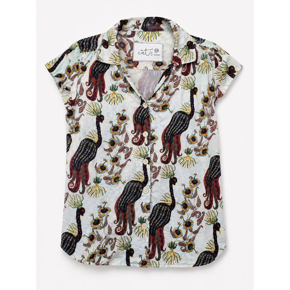 The Cat's Pajamas Women's XS Button Up Top Peacock Tropical Print Multicolor